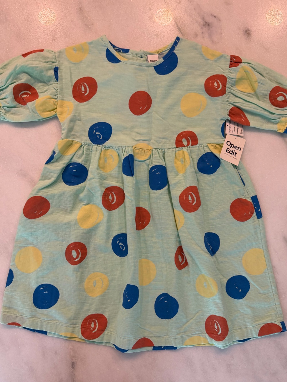 NWT Open Edit Kids' Mint Polka Dot Casual Dress, size 7